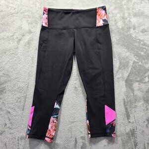 Lululemon Pants Womens 6 Black Pink Floral Crop Yoga Athletic Workout Capri